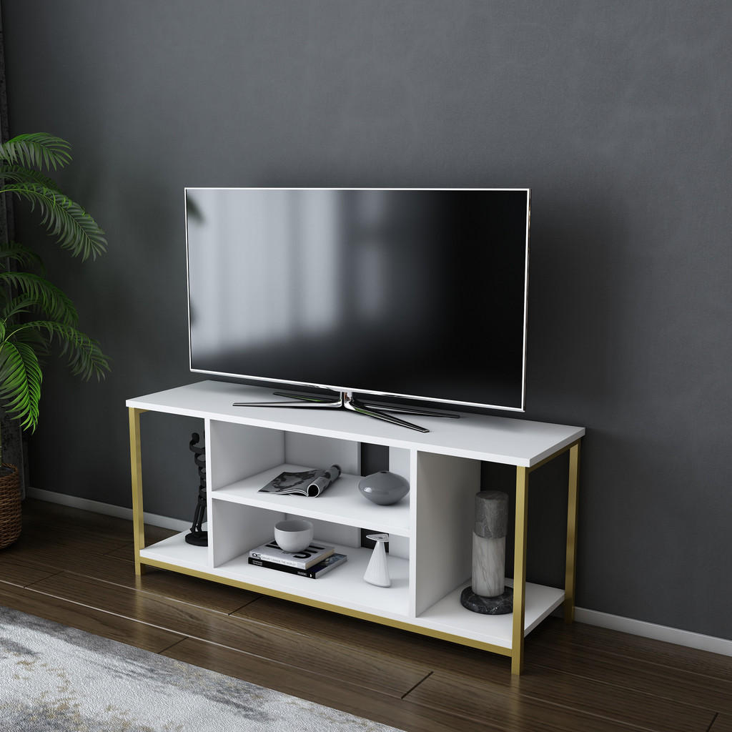 Thumbnail - Decorotika Tv-Element, Weiß, Gold, Holzwerkstoff, 120x51x35 cm, Wohnzimmer, Wohnwände, Lowboards, Lowboards stehend