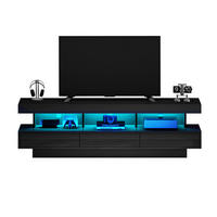TV-LOWBOARD aus Spanplatte 160x38x50,5 cm Schwarz Hochglanz mit LED-Beleuchtung, Bluetooth-App-Steuerung und 3 Glasfächern - Schwarz, Holzwerkstoff (160/50.5/38cm) - Modfu
