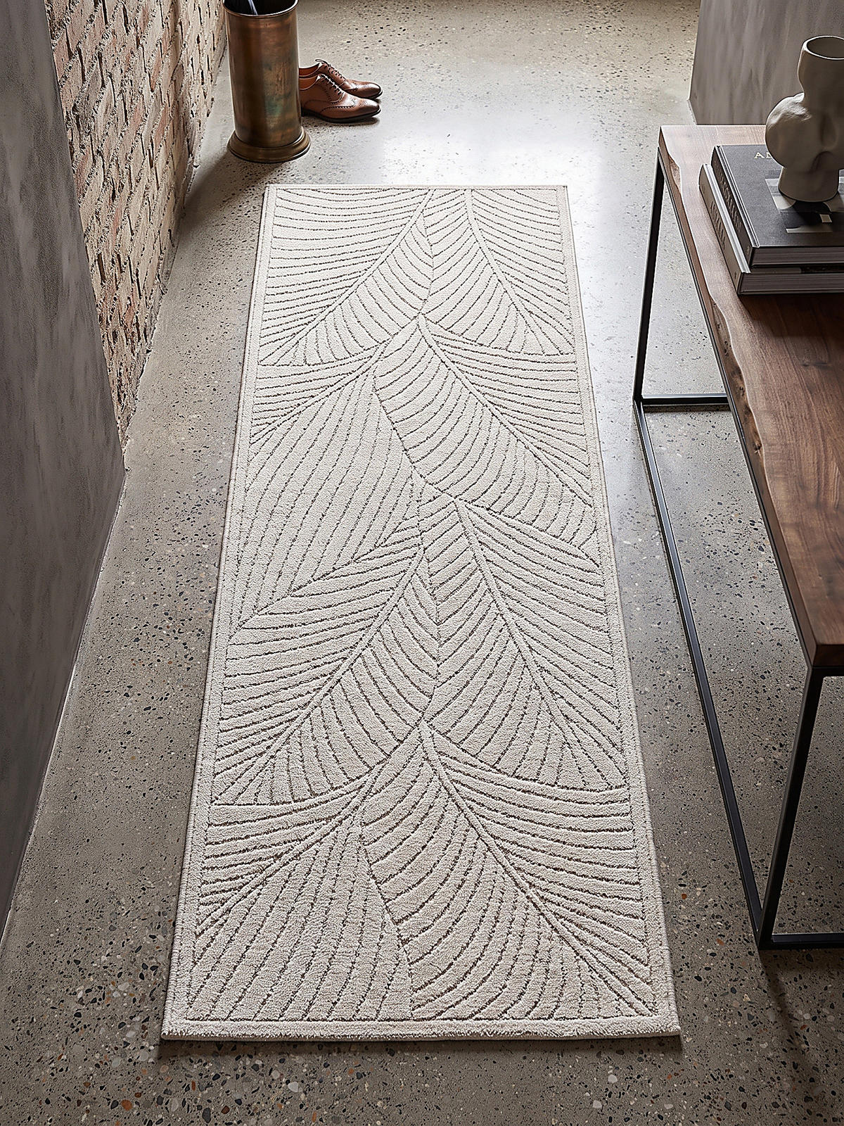 LÄUFER Outdoor, Fußbodenheizung-geeignet, mit Blattmotiv, ENGADIN in Creme, 80 x 150 cm - Creme, Textil (80/150cm) - KADIMA DESIGN