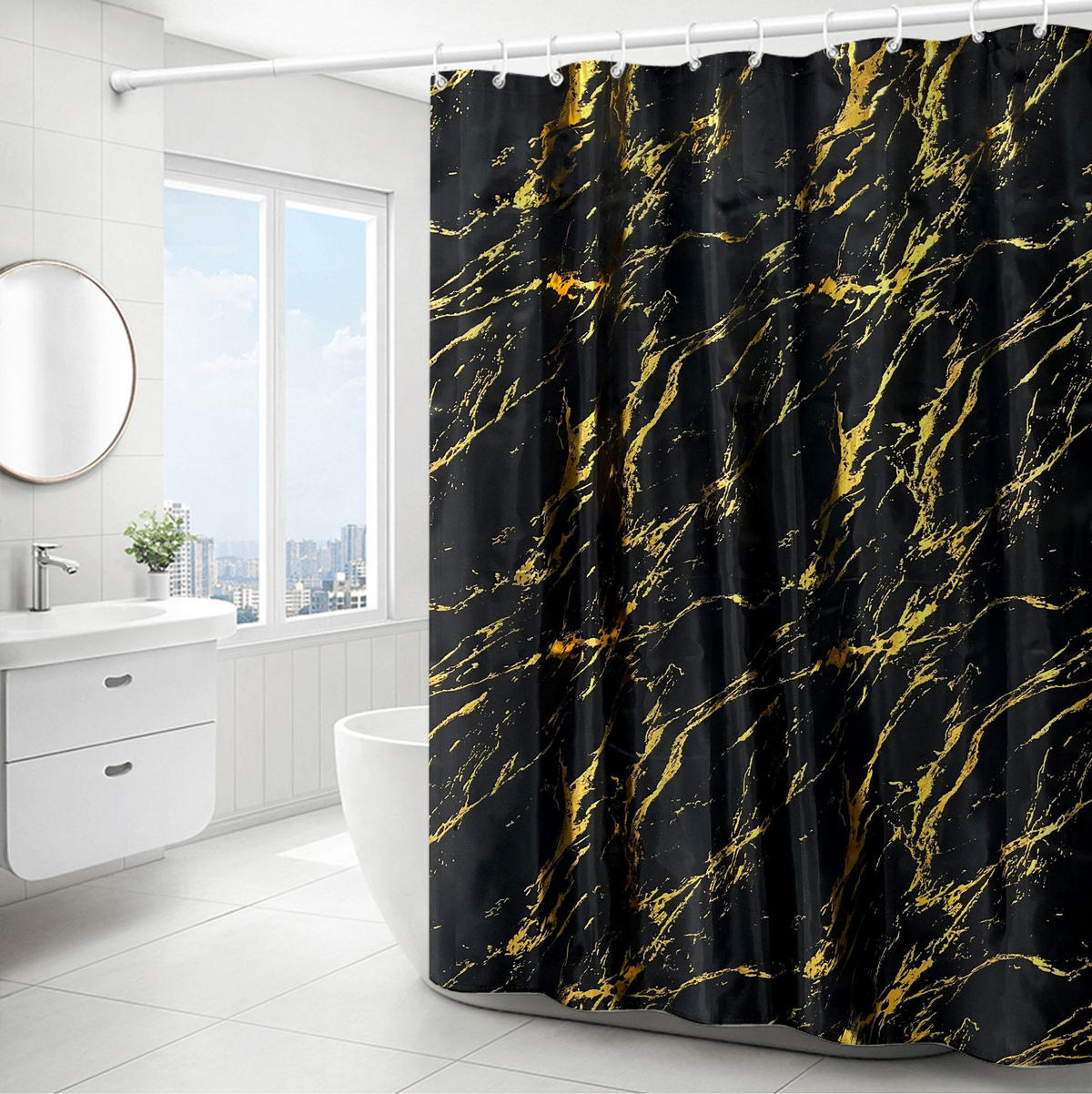 DUSCHVORHANG Marmor Muster Grau Luxus schlicht leicht Badezimmer - Grau, Textil (180/180cm) - MCBOSON