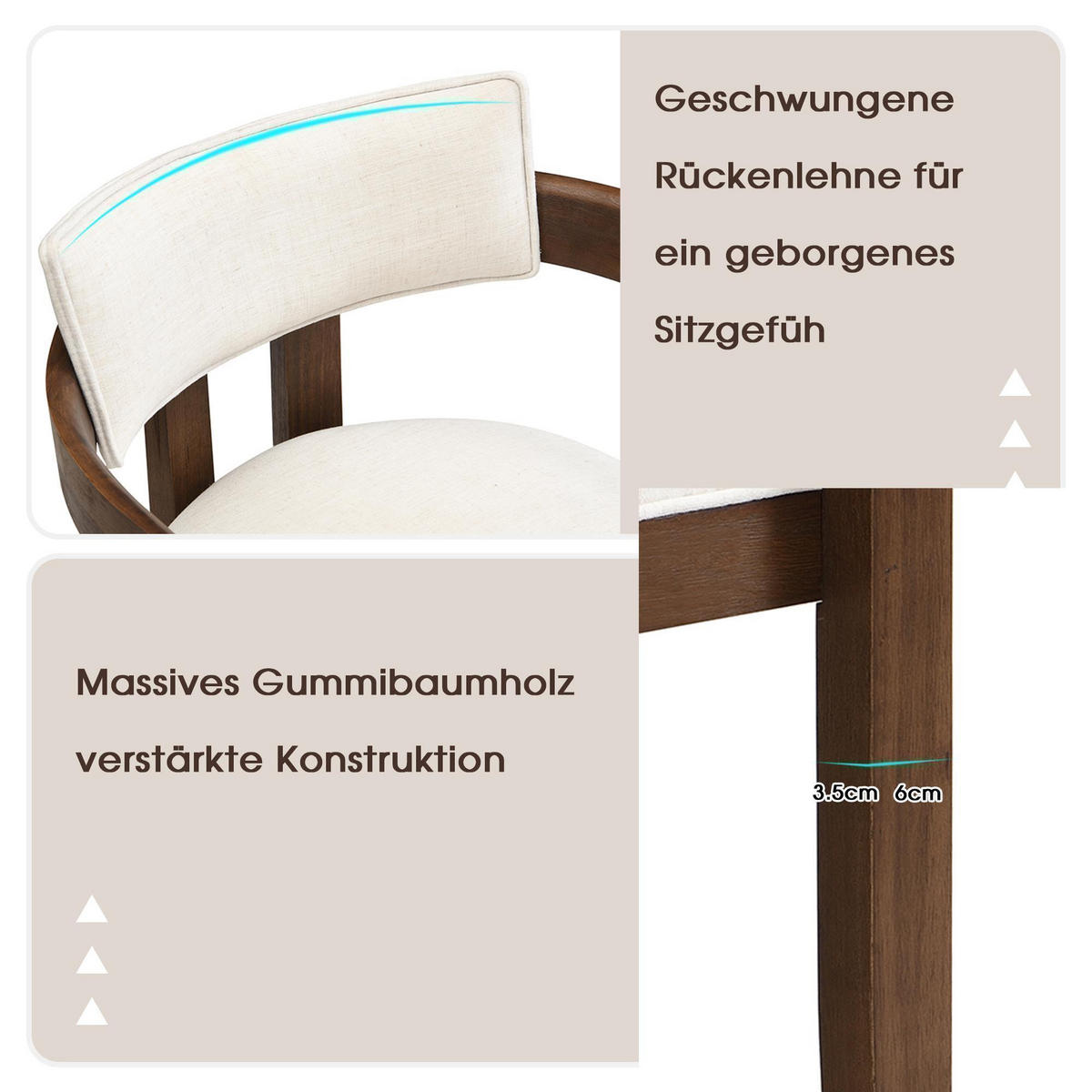 ARMLEHNSTUHL 6 Stück in Leinenstoff, Walnussholzfarbe - Walnussfarben, Holz/Textil (60.5/78.5/57.5cm) - KOMHTOM