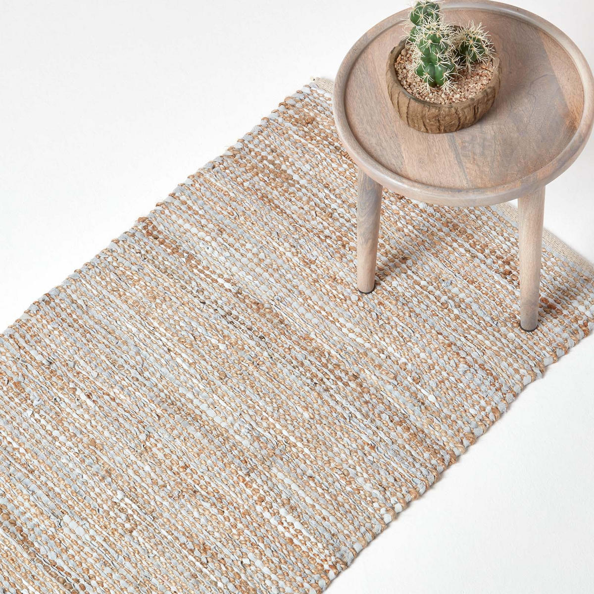 TEPPICHLÄUFER Madras, Leder & Hanf 66/200 cm - Naturfarben, Leder (66/200cm) - Homescapes