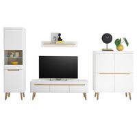 WOHNWAND 4-teilig weiß matt, Eiche, skandinavisch 360 cm, Schrankwand mit Soft-Close-Funktion - Eichefarben/Weiß, Glas/Eichenholz (360/197/40cm) - Furn.Design