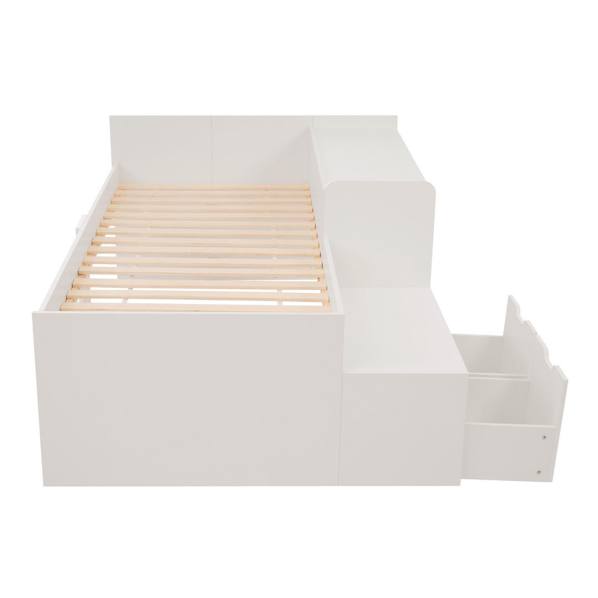 KINDERBETT 90/200 cm mit Schreibtisch und 2 Schubladen aus Massivholz und MDF, platzsparend, Weiß - Weiß, Holzwerkstoff - Redom