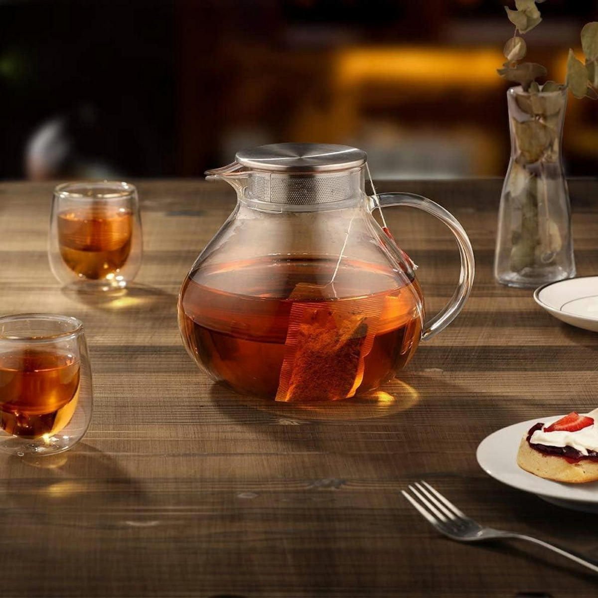 TEEKANNE Glas 1400 ml mit Edelstahlsieb - Transparent, Glas (16.2/19cm)