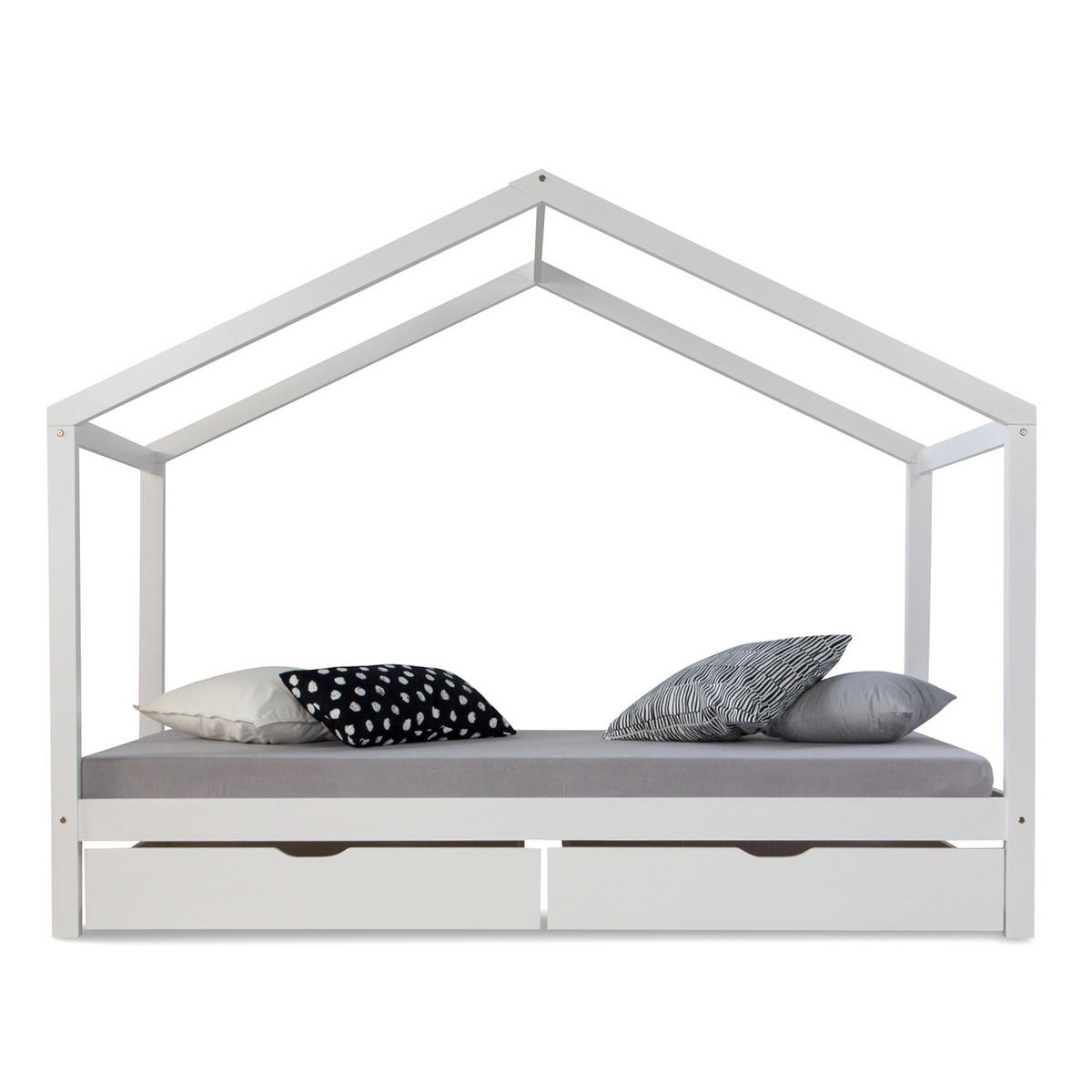 HAUSBETT mit Stauraum 90/200 cm Weiß - Weiß, Holz (208/160/96cm) - Homestyle4u