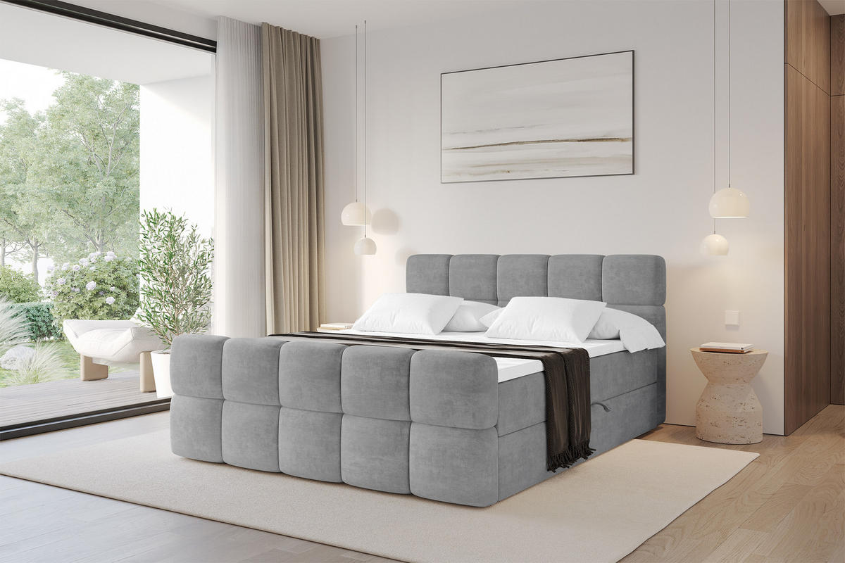 BOXBETT mit Matratze H4 - FAMA-Z - 180x200 cm Grau Monolith - Graphitfarben, Holzwerkstoff (180/200cm) - ALTDECOR