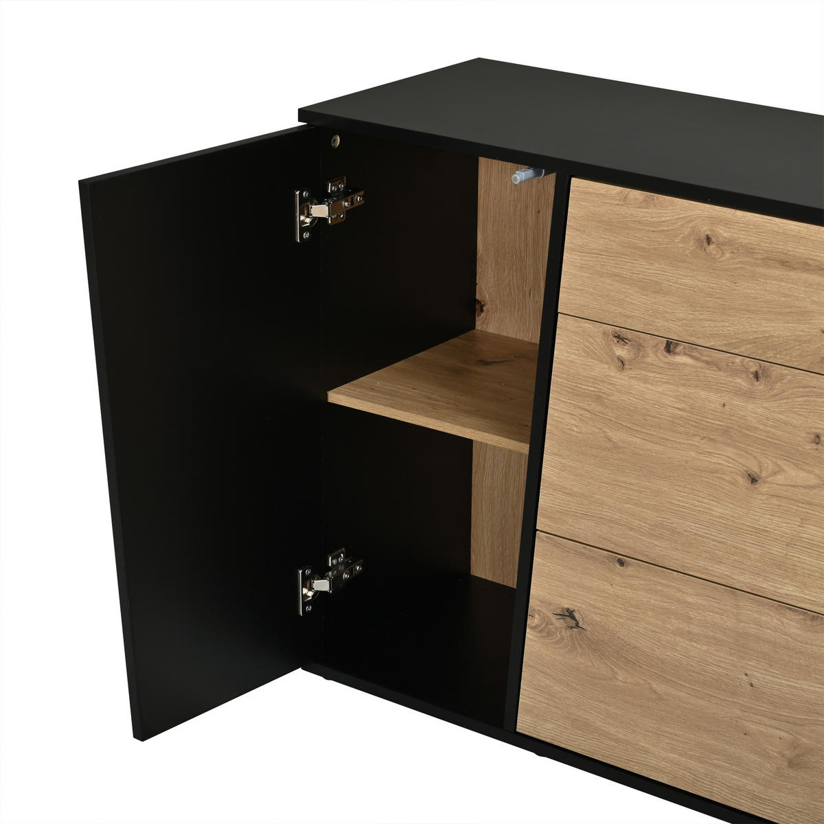 KÜCHENSCHRANK 140x35x70cm Schwarz Holzton mit 3 Schubladen - Schwarz/Naturfarben, Holzwerkstoff (140/70/35cm) - FLIEKS