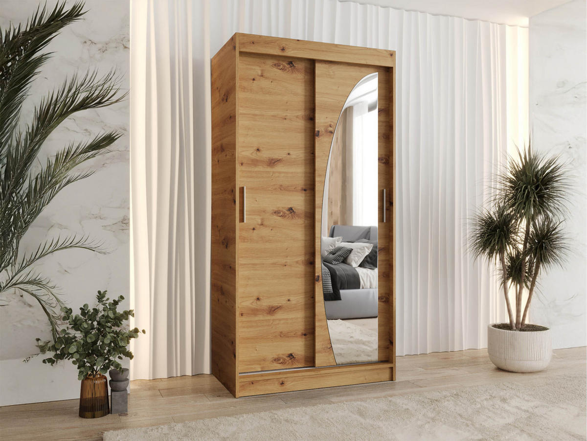SCHWEBETÜRENSCHRANK Wika 100 cm mit Schubladen - Silberfarben/Eiche Artisan, Holzwerkstoff/Kunststoff (100/200/62cm) - MIRJAN24