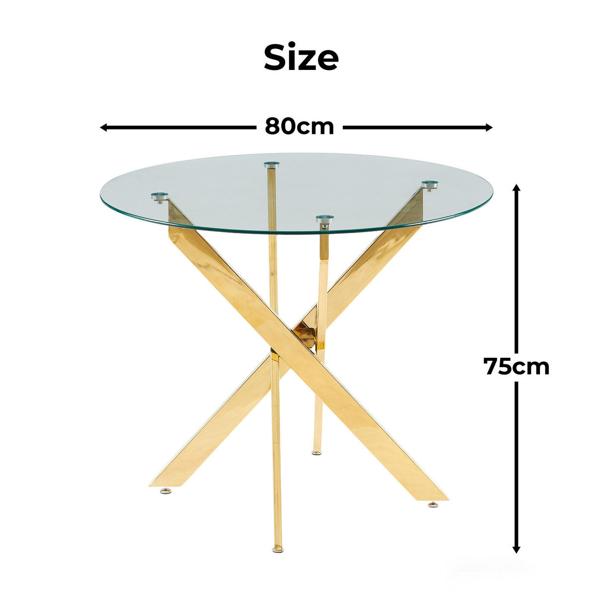 ESSTISCH 80/80/75 cm mit Glasplatte und stabilem Metallgestell, platzsparend, Gold - Goldfarben, Metall (80/80/75cm) - Redom
