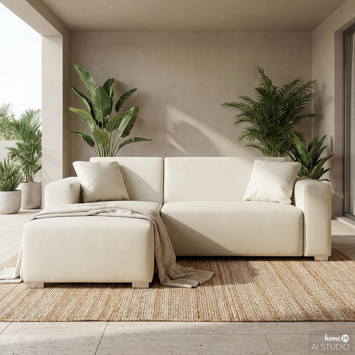 OUTDOOR-ECKSOFA - Creme - Creme, Textil/Metall - home24