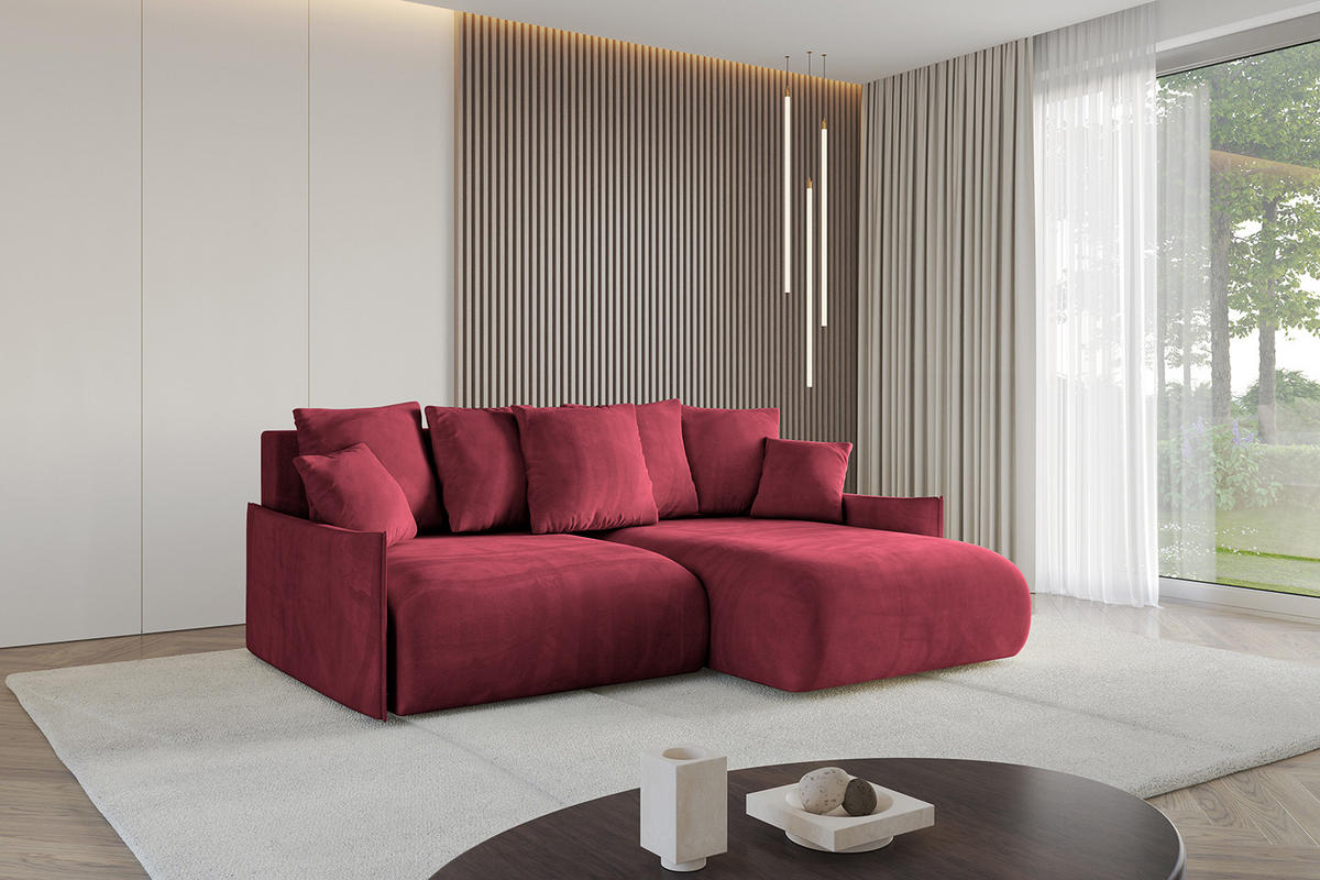 ECKSOFA Ottomane rechts ONESK-L -v1 216x177x72 Bordeauxrot Velours - Bordeaux, Holzwerkstoff/Kunststoff (177/216cm) - ALTDECOR