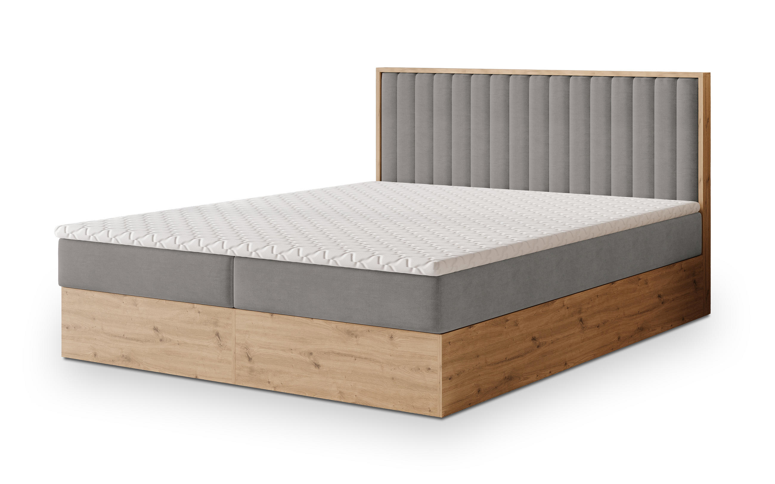BOXBETT VARELI 180x200 cm mit Matratze und Topper - Grau - Grau, Holz (180/200cm) - MASSENO