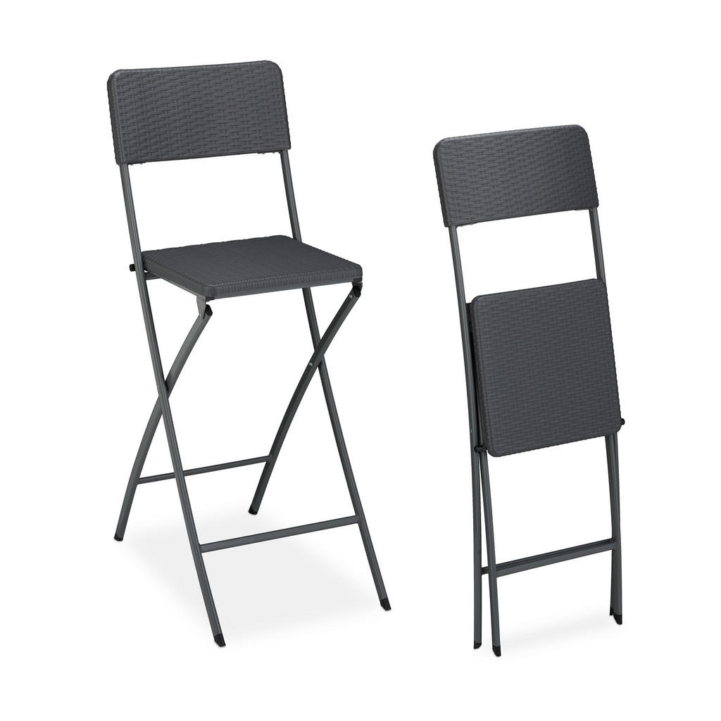 Relaxdays BAROVÁ STOLIČKA Šedá 2dílná-sada skládací výška sedu 80 cm