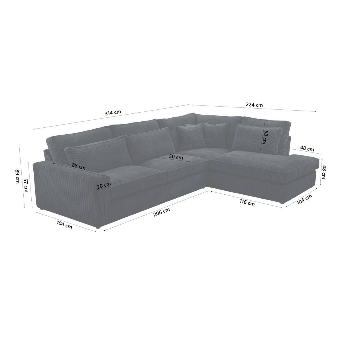 ECKSOFA CAMBO Ohne Schlaffunktion, Schwarz - Schwarz, Textil (314/224cm) - Fedve