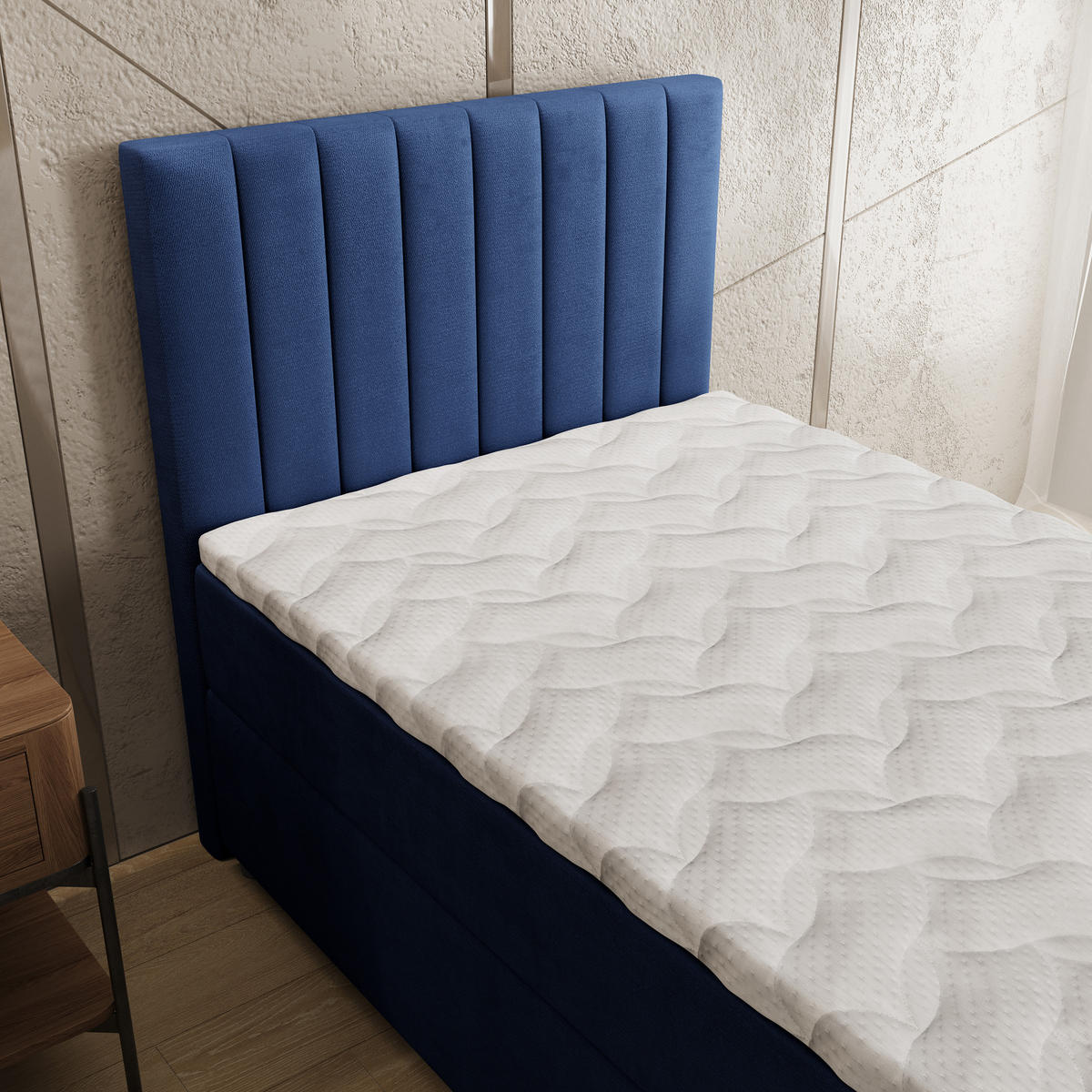 BOXBETT BRESEL 100 100x200 cm mit Matratze und Topper, H2+H3 - Blau - Blau, Holz (100/200cm) - MASSENO