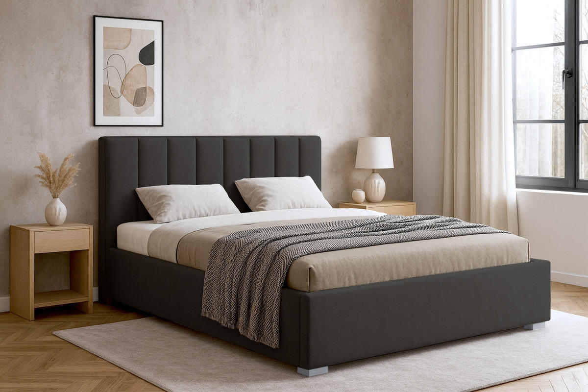 POLSTERBETT GORDON 180/200 in Velours Anthrazit - Anthrazit, Holz/Holzwerkstoff (180/200cm) - Deine Möbel 24