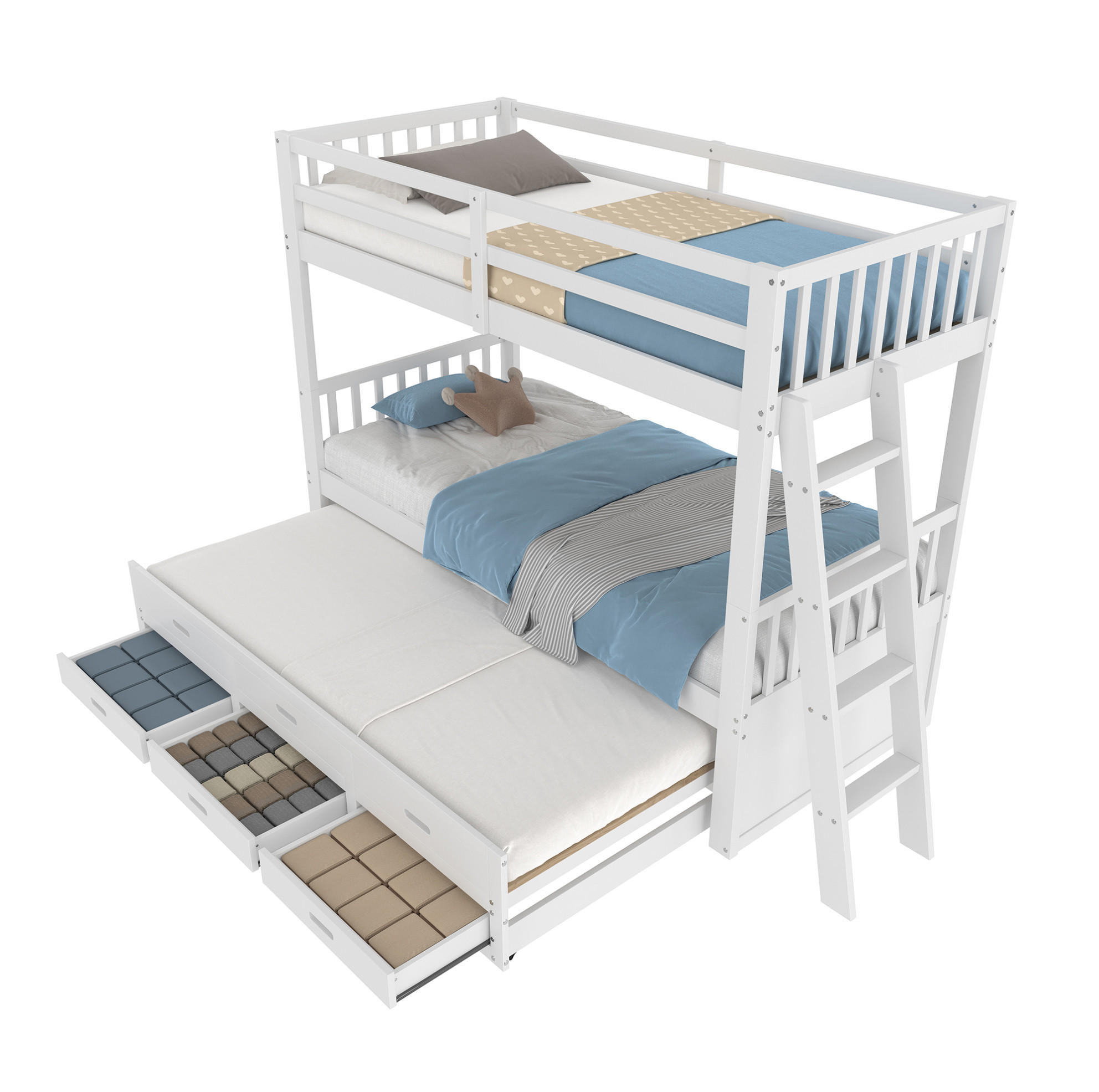 OKWISH DĚTSKÁ palanda 90/200 cm z bílého borovicového dřeva se 3 zásuvkami