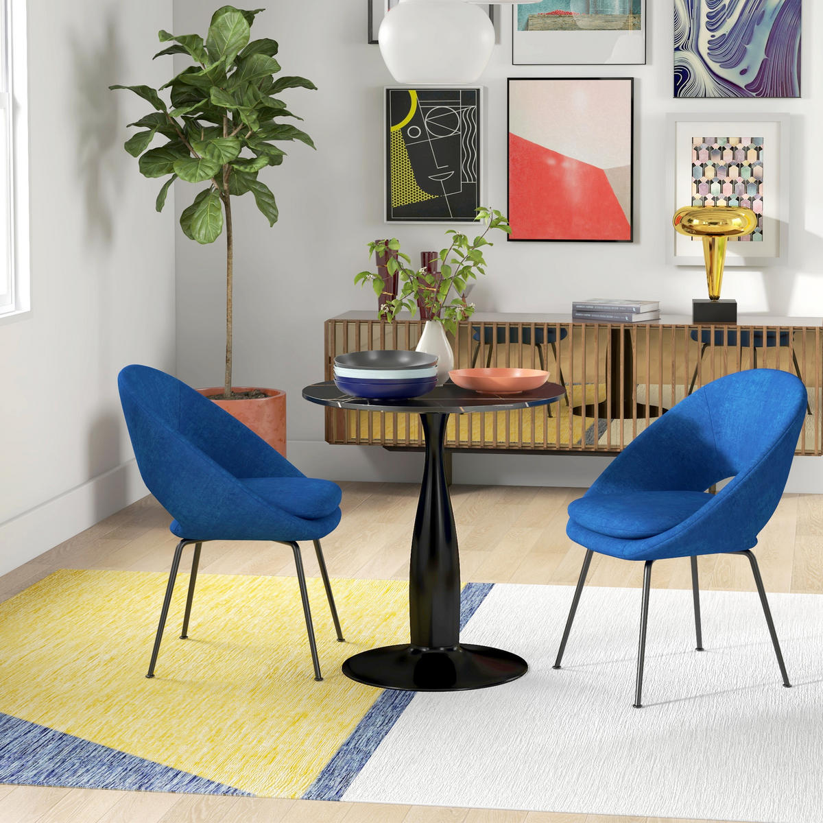 ESSTISCH, Runder Küchentisch, Moderner Esszimmertisch mit Stahlgestell Schwarz - Schwarz, Holzwerkstoff (70/70/74cm) - HOMCOM