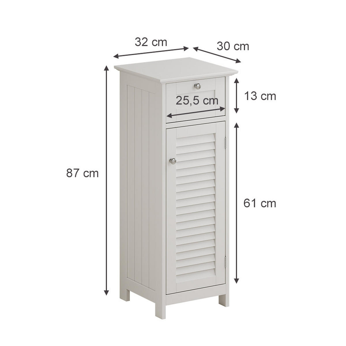 MIDISCHRANK Riad Weiß 32 x 87 cm mit Tür und Schublade - Weiß, Holzwerkstoff (32/87/30cm) - Vicco