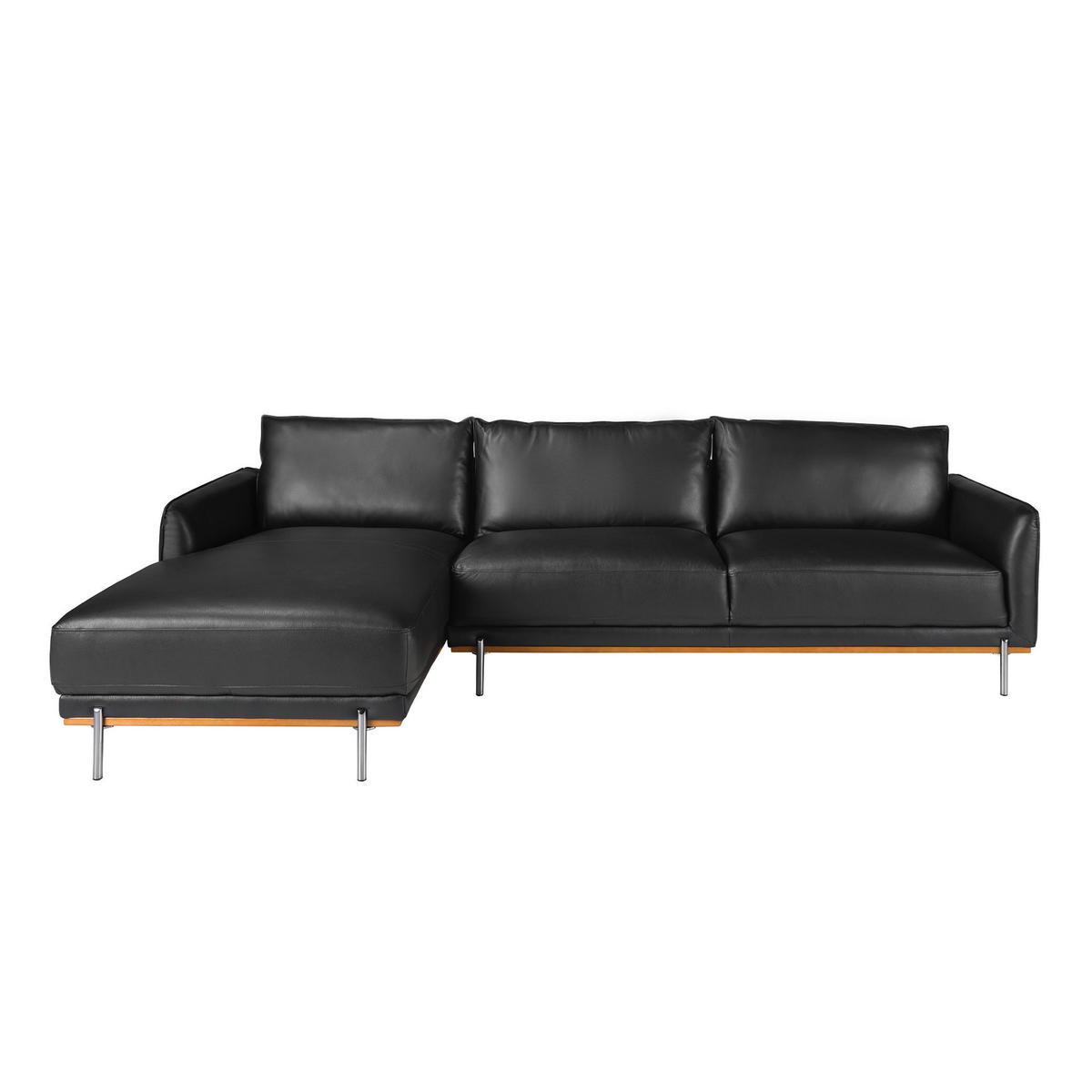 ECKSOFA Linke Chaiselongue Sofa schwarzes Leder 295/160/83 cm - Edelstahlfarben/Schwarz, Leder (295/160cm) - ANGEL CERDA
