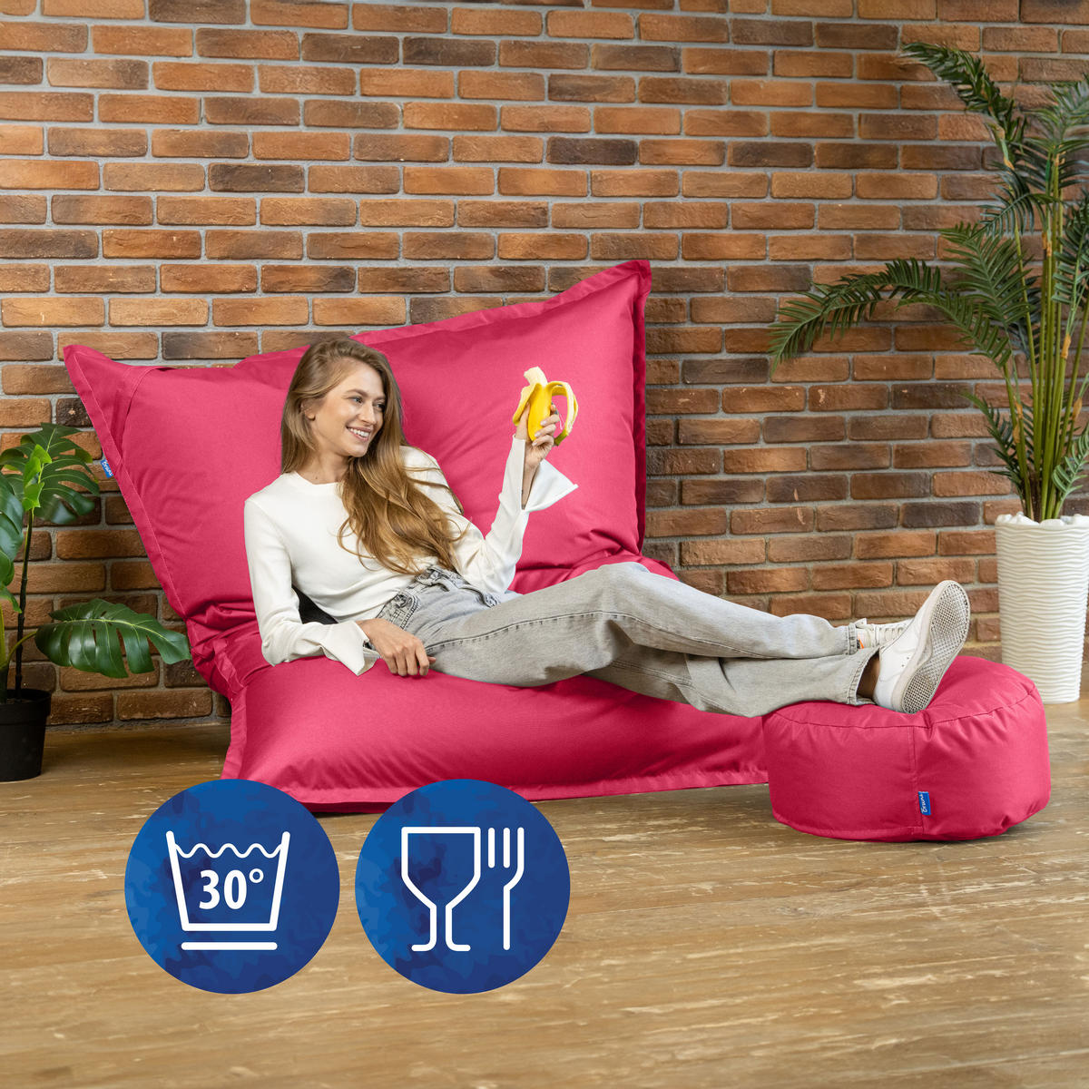 SITZSACK XXL Caree pink, 140x180cm groß für Outdoor - Pink, Textil (180/140/30cm) - Bruni