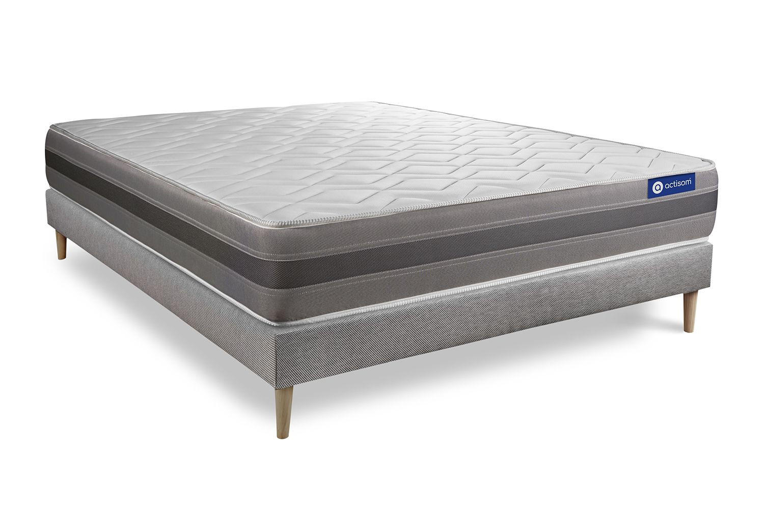 BETT Actimemo relax Memory-Schaum 140 x 220 cm h2 - Kit Bettgestell Grau - Beige/Grau, Holz (140/220cm) - ACTISOM