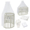 BABYBETT OLIVE OVAL 7in1 mit Matratze und Himmelset - Olivgrün/Weiß, Holz/Textil