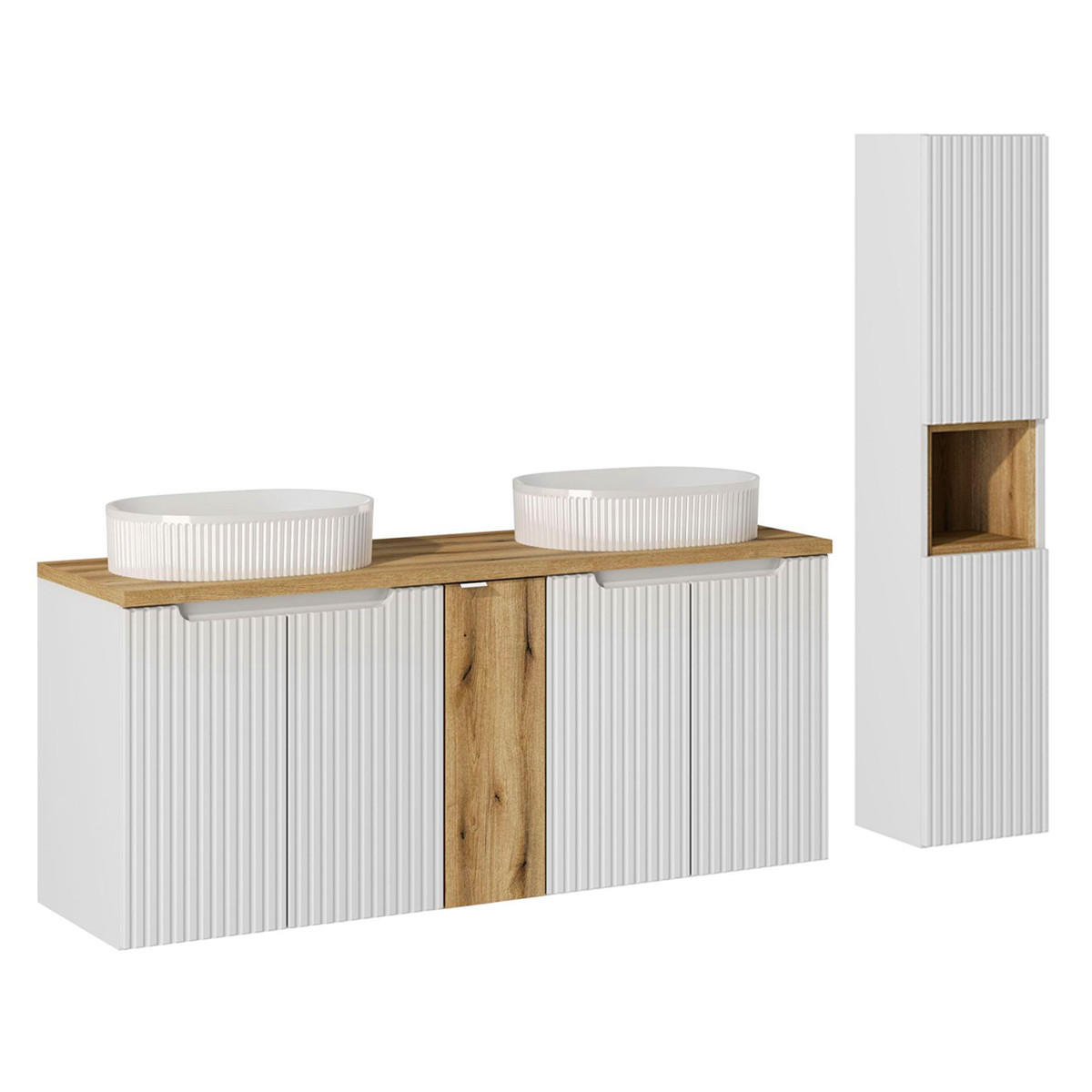 KOUPELNOVÝ NÁBYTEK 140cm Riva 2er-Set Bílá a dřevo - bílá, kompozitní dřevo (140/57/40cm) - Petits-meubles