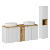 KÚPEĽŇOVÝ NÁBYTOK 140cm Riva 2-dielna súprava Biela a drevo - biela, kompozitné drevo (140/57/40cm) - Petits-meubles