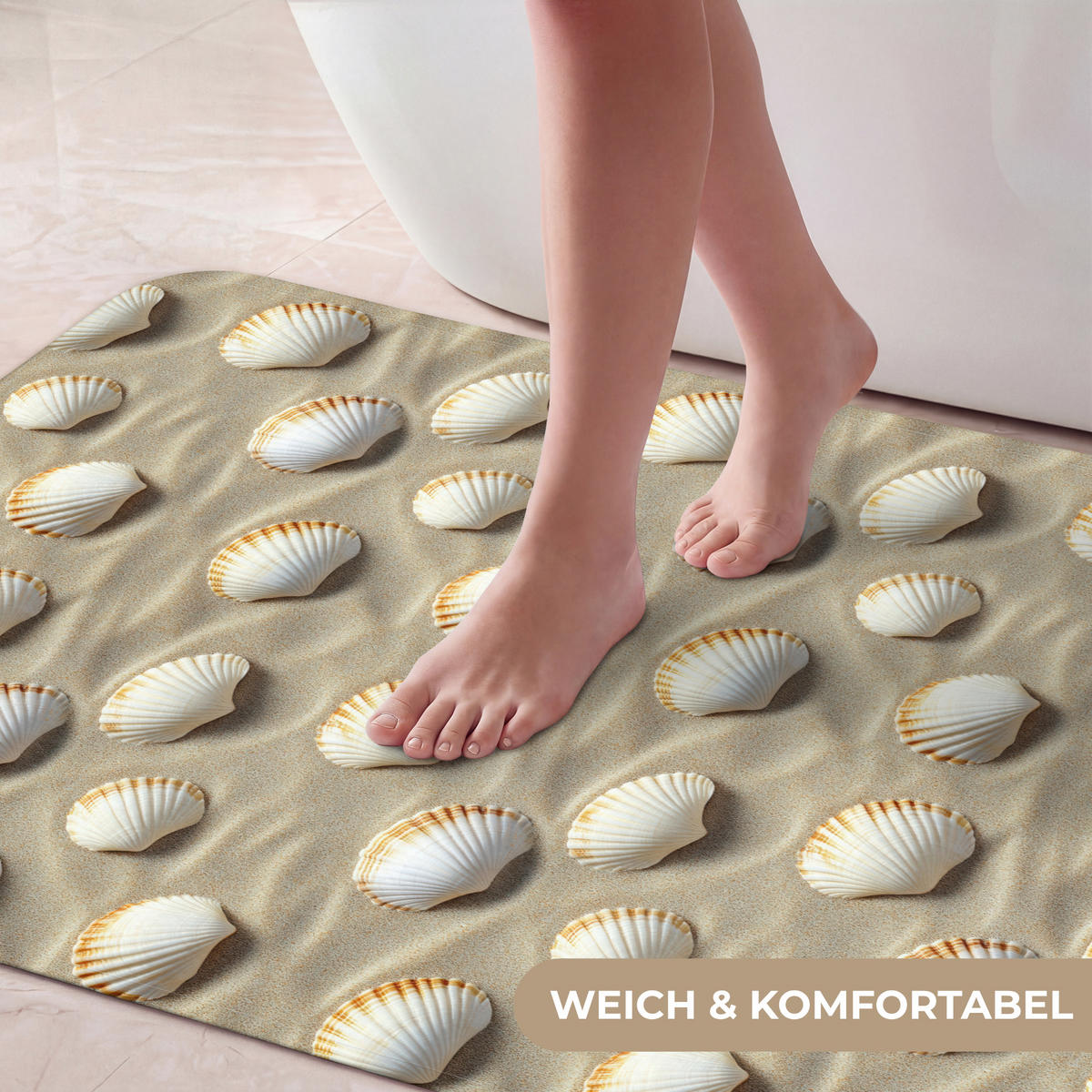 KOUPELNOVÁ PŘEDLOŽKA Mušle - Písek - Námořní 60x120 cm - písková barva, textil/plast (60/120cm) - OnlyWow