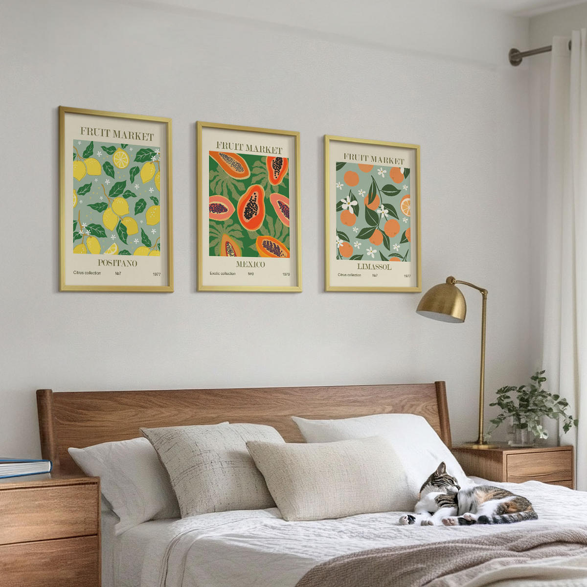 WANDBILDER 3er Set - 40x60 cm Goldrahmen - Fruchtposter Zitronen Papayas - Goldfarben, Kunststoff (40/60cm) - ArtPrintCave
