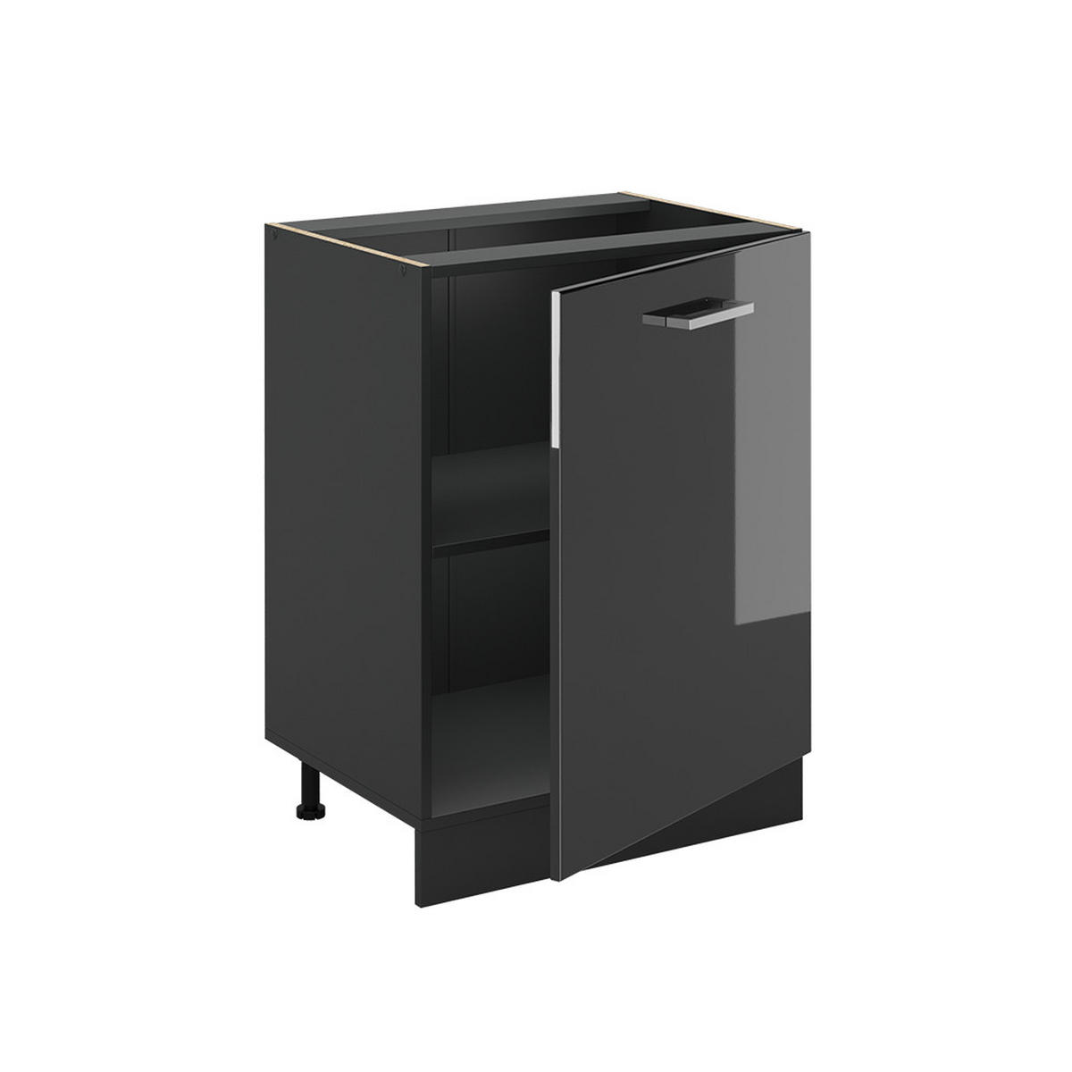 SPODNÍ SKŘÍŇKA KUCHYŇSKÉ LINKY R-Line, Antracitový vysoký lesk/Antracit, 60 cm s 1 dveřmi pracovná doska antracitová - antracitová, kompozitní dřevo (60/81.6/60cm) - Vicco