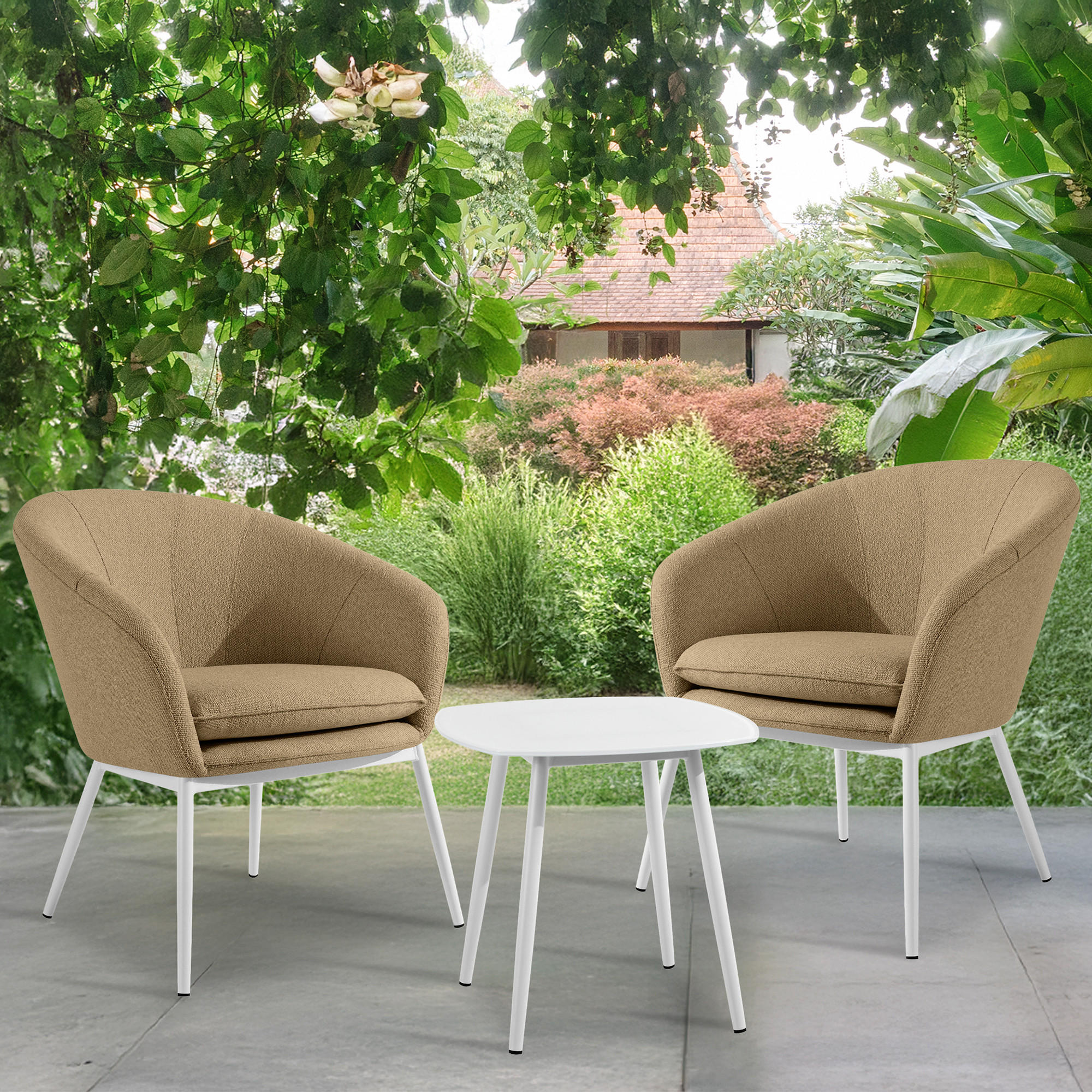 GARTENMÖBELSET SOLIS Gartenlounge-Set, warm beige/weiß - Beige, Textil/Metall - KONSIMO®