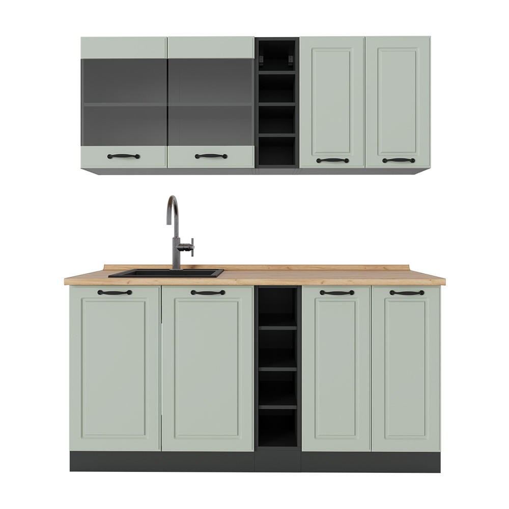 SINGLEKÜCHE R-Line, Mint Landhaus/Anthrazit, 160 cm Arbeitsplatte Goldkraft Eiche - Anthrazit/Grün, Holzwerkstoff (160/81.6/60cm) - Vicco