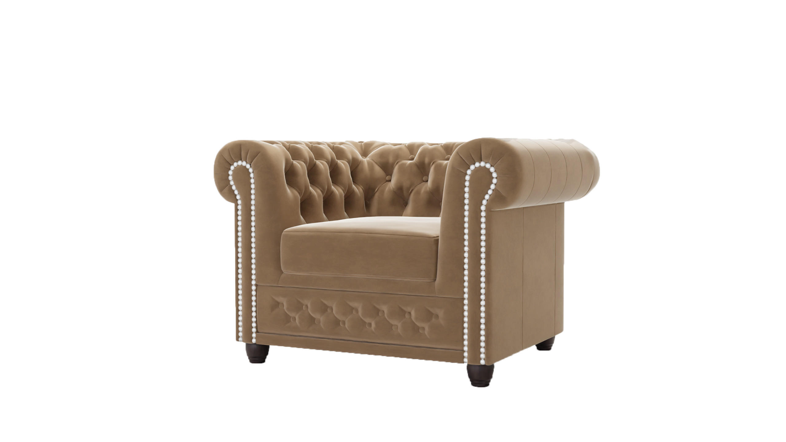 CHESTERFIELD-SESSEL Nyx Beige Samt - Beige/Braun, Holz/Textil (94/72/86cm) - S-Style Möbel
