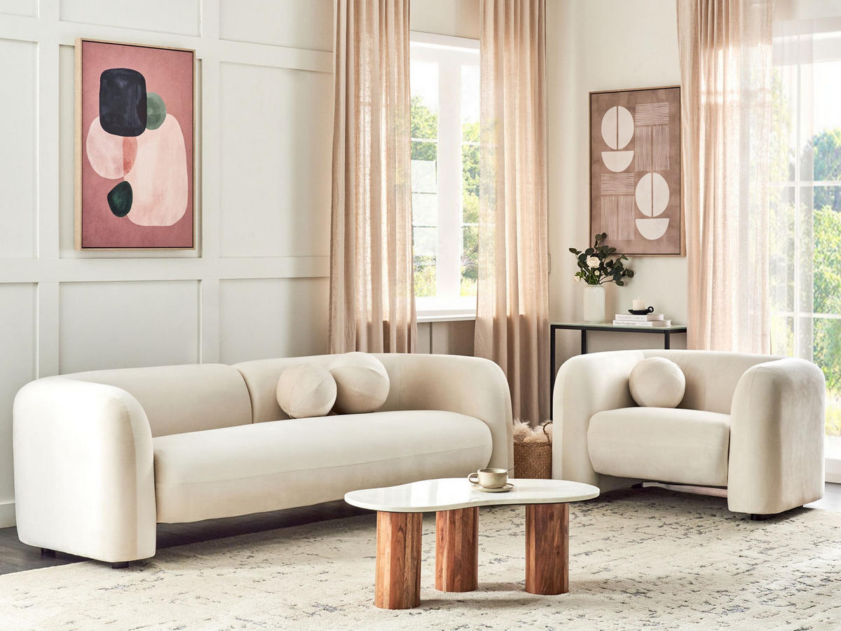4-SITZER-SOFA Set Samtstoff cremeweiß Leiren - Weiß, Textil (83/83/224cm) - Beliani
