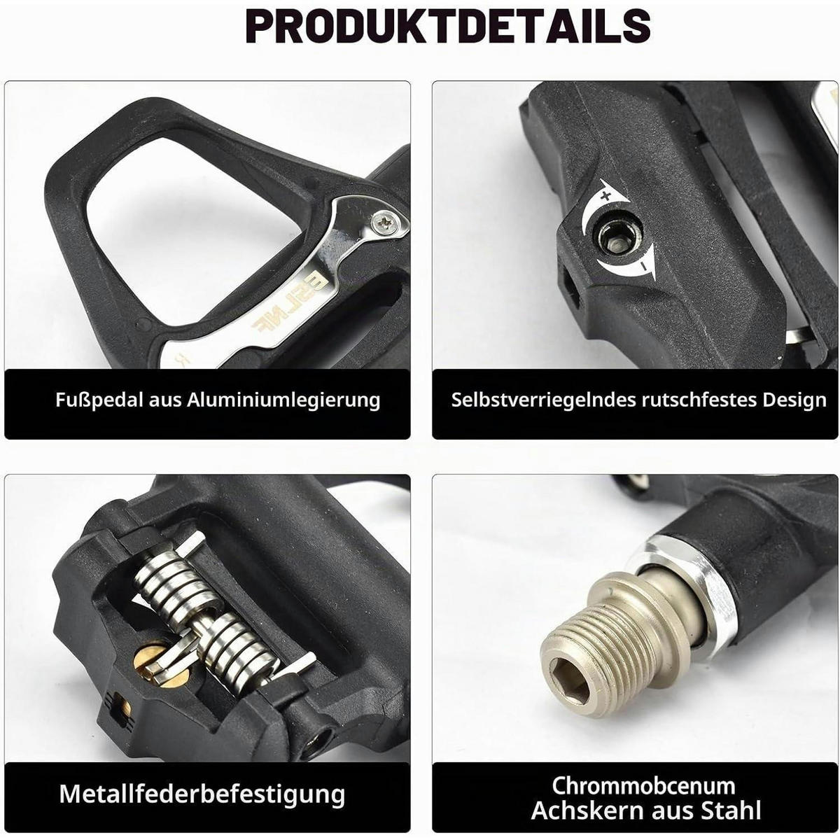 RENNRADPEDALE Klickpedale mit Cleats und Montagematerial 9 x 10 cm - Schwarz, Metall (9/1.5/10cm)
