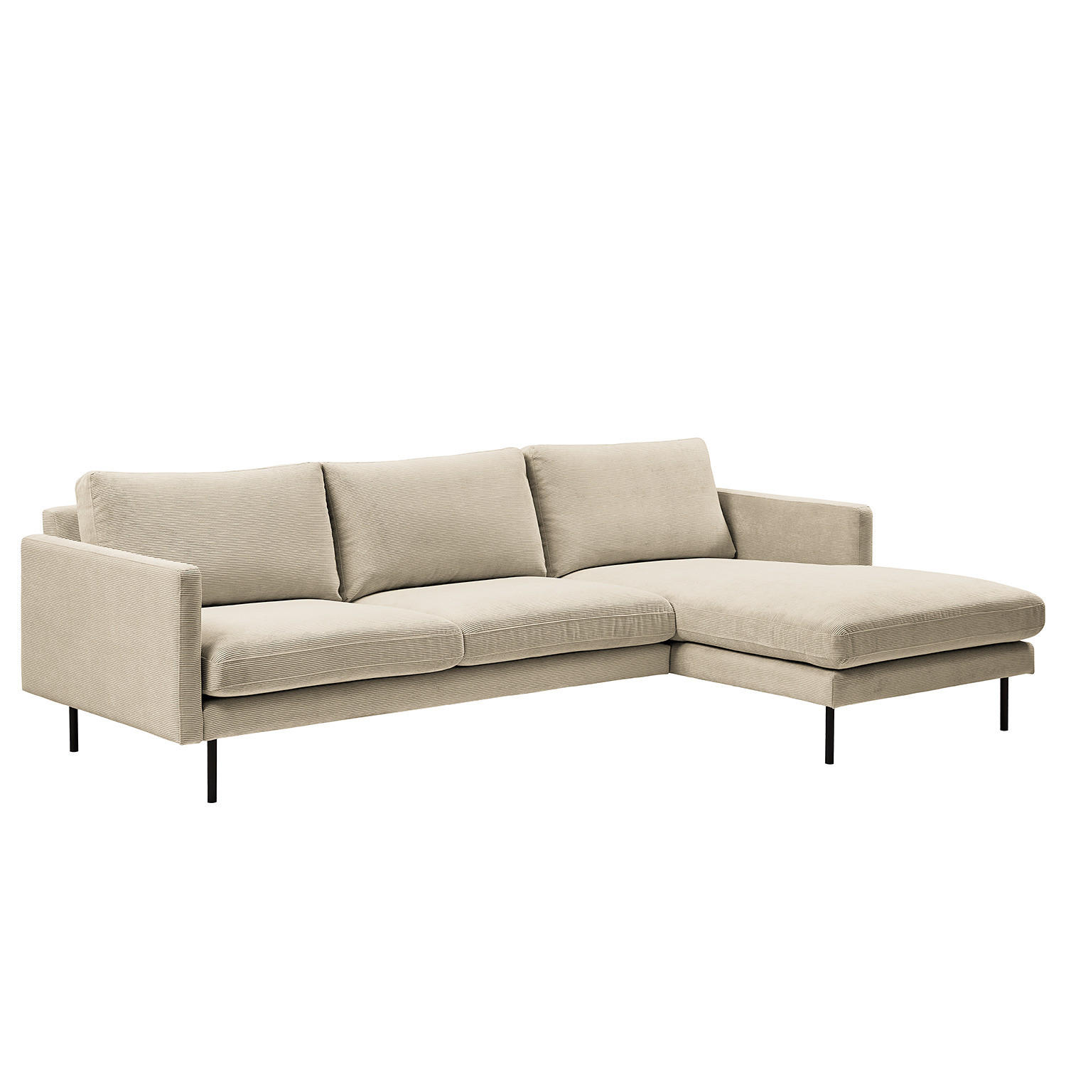 ECKSOFA mit Longchair - Beige/Schwarz, Textil/Metall (262/156cm) - home24