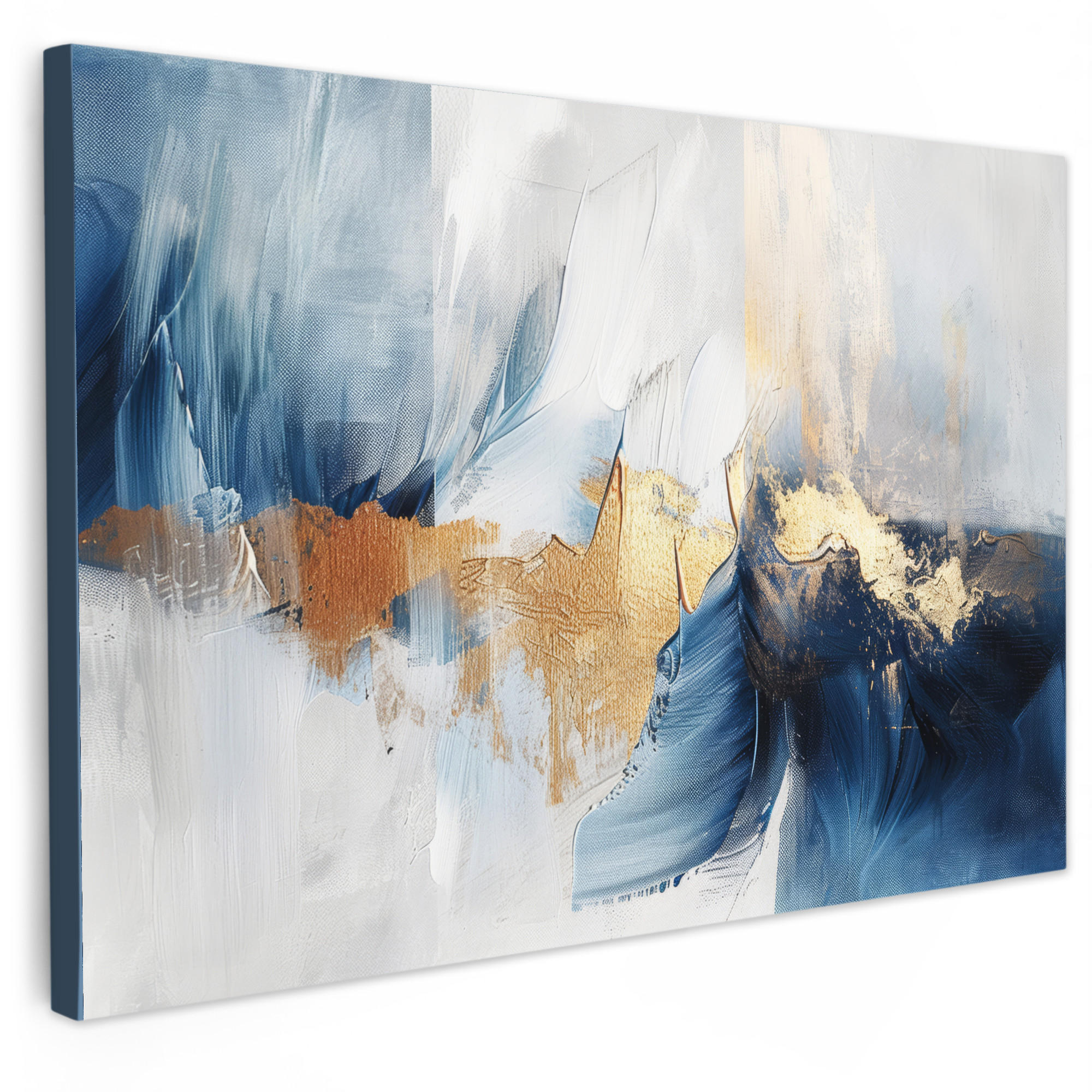 MuchoWow OBRAZ NA PLÁTNĚ Zlatá - modrá - akvarel - umění - moderní 90x60 cm
