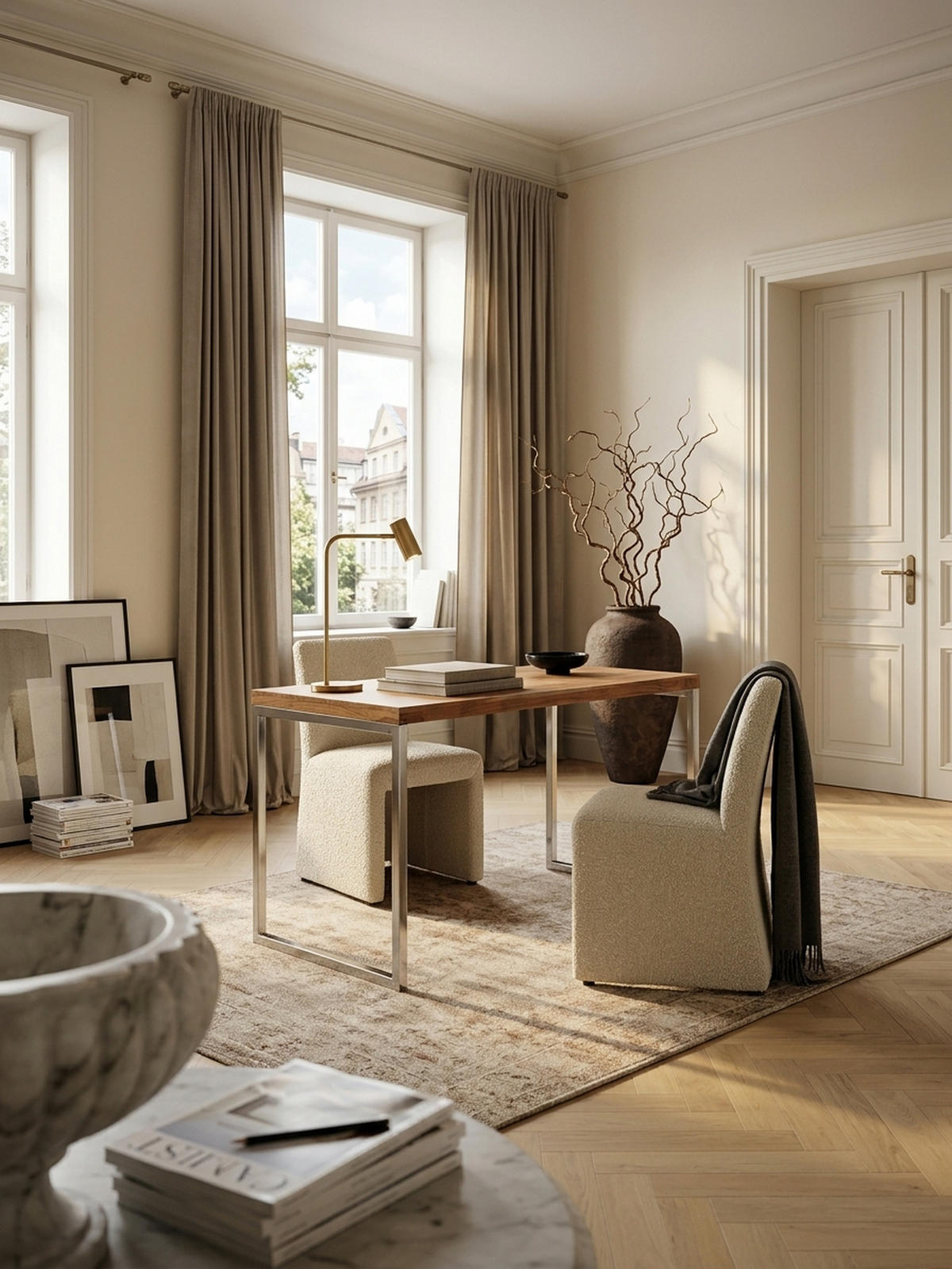 SCHREIBTISCH Massivholz Landhausstil Chromgestell ISEN, Beige 120x60x76 cm - Beige/Silberfarben, Holz/Metall (60/120/76cm) - KADIMA DESIGN