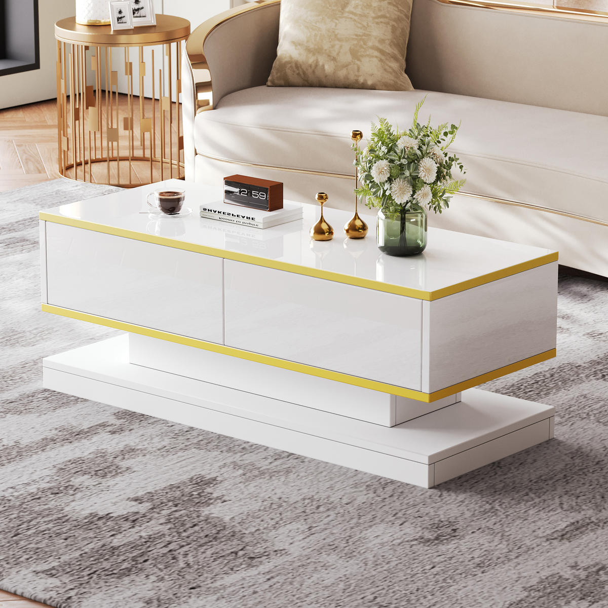 COUCHTISCH 100/50/38 cm in warmweiß mit 2 großen Schubladen - Weiß, Holzwerkstoff (100/50/38cm) - OKWISH