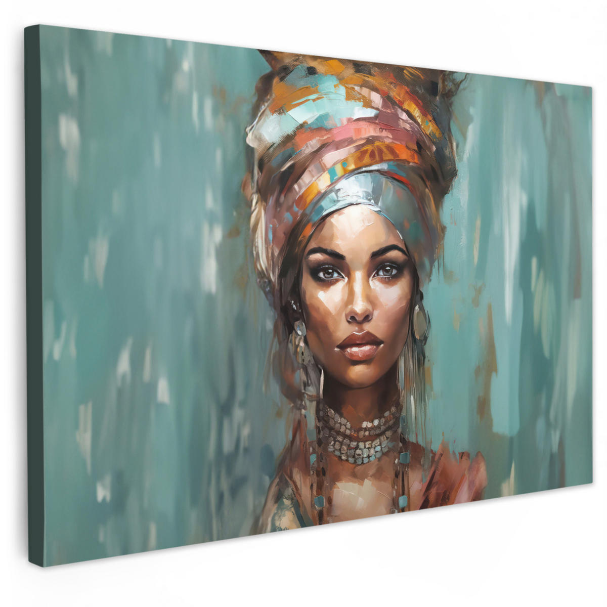 LEINWANDBILD Frau - Kunst - Schmuck - Porträt Wanddeko 90x60 cm - Blaugrau, Textil (90/60cm) - MuchoWow