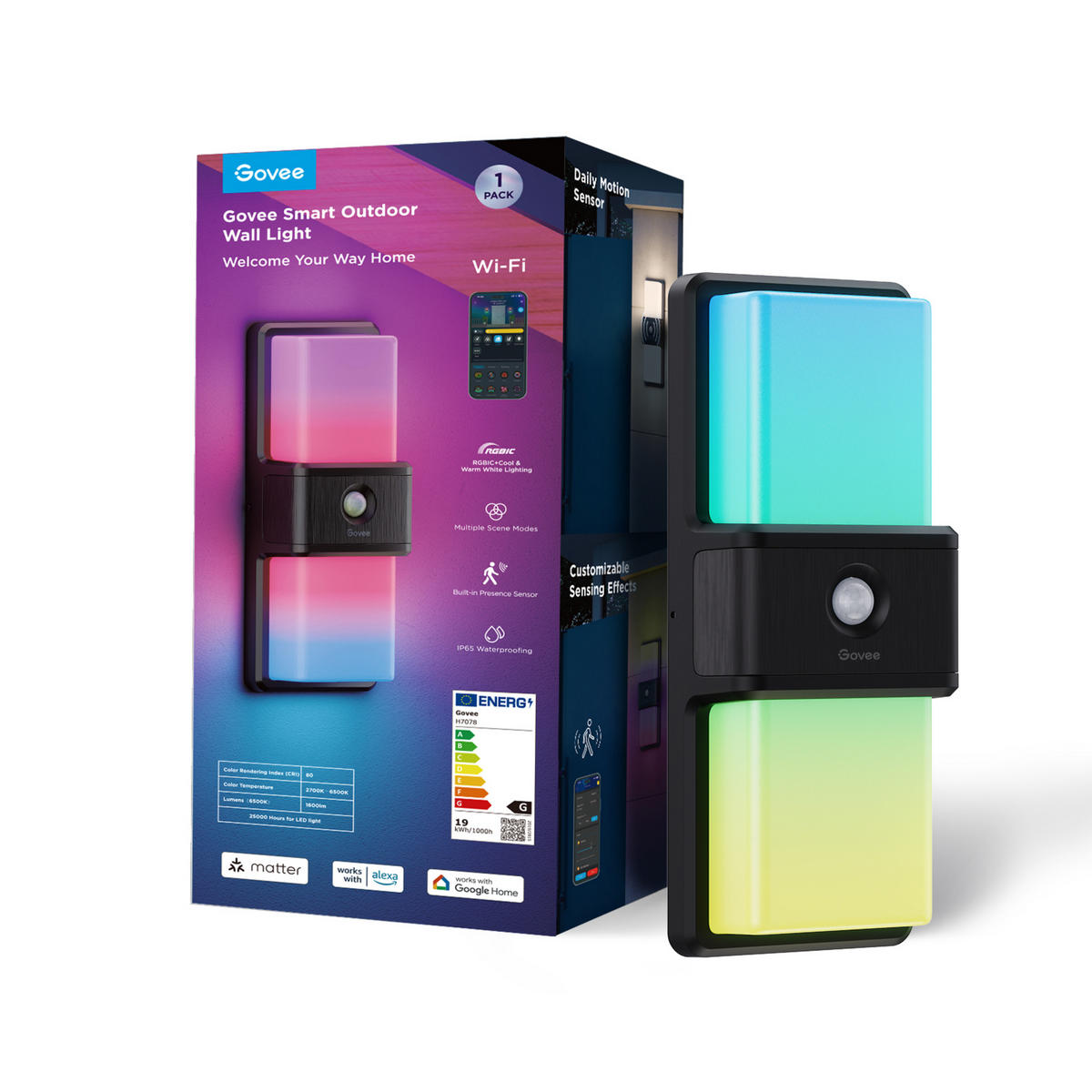 AUSSENWANDLEUCHTE Smart Outdoor RGBICWW, IP65 - Multicolor, Kunststoff (6.2/26.3/13.1cm) - Govee