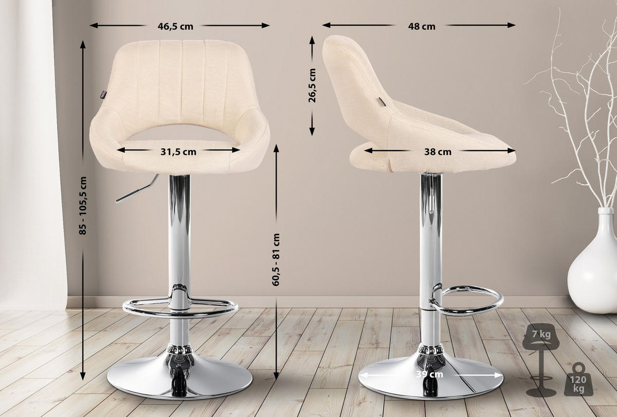 BARHOCKER Stoff Creme - Chromfarben/Creme, Textil/Metall (46.5/85/48cm) - CLP