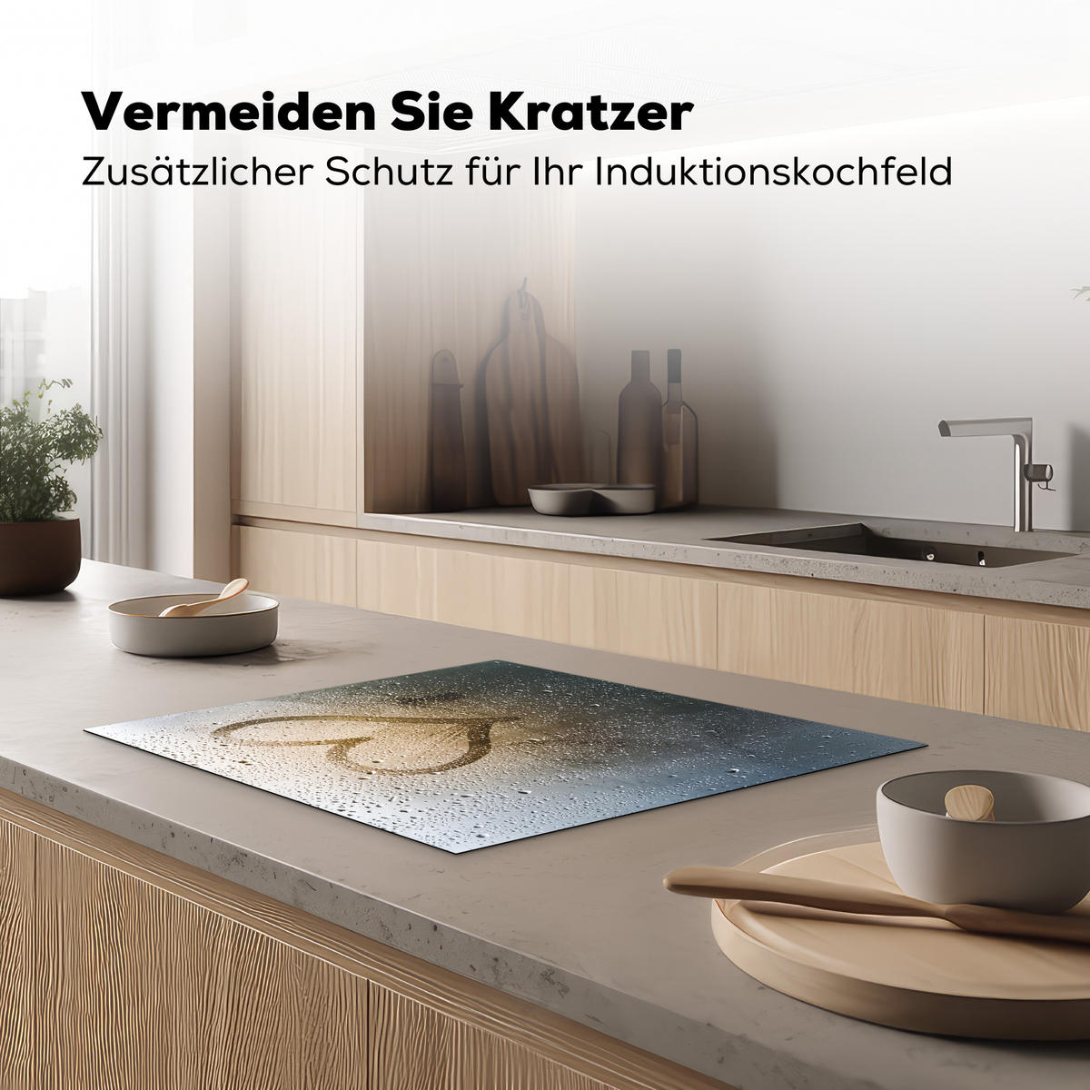 HERDABDECKPLATTE Herz - Kondenswasser - Wasser - 3D Herdabdeckung Induktionsfeld 65x52 cm - Grau, Kunststoff (65/52/0.2cm) - MuchoWow