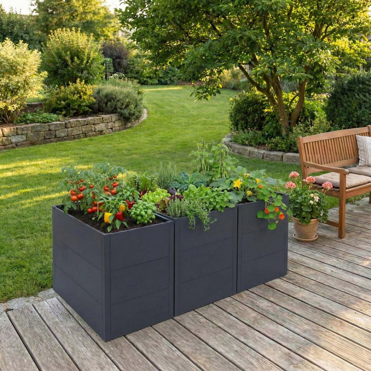 HOCHBEET 3ER-SET Anthrazit 3er-Set-Set - Anthrazit, Metall (150/77/100cm) - MCW