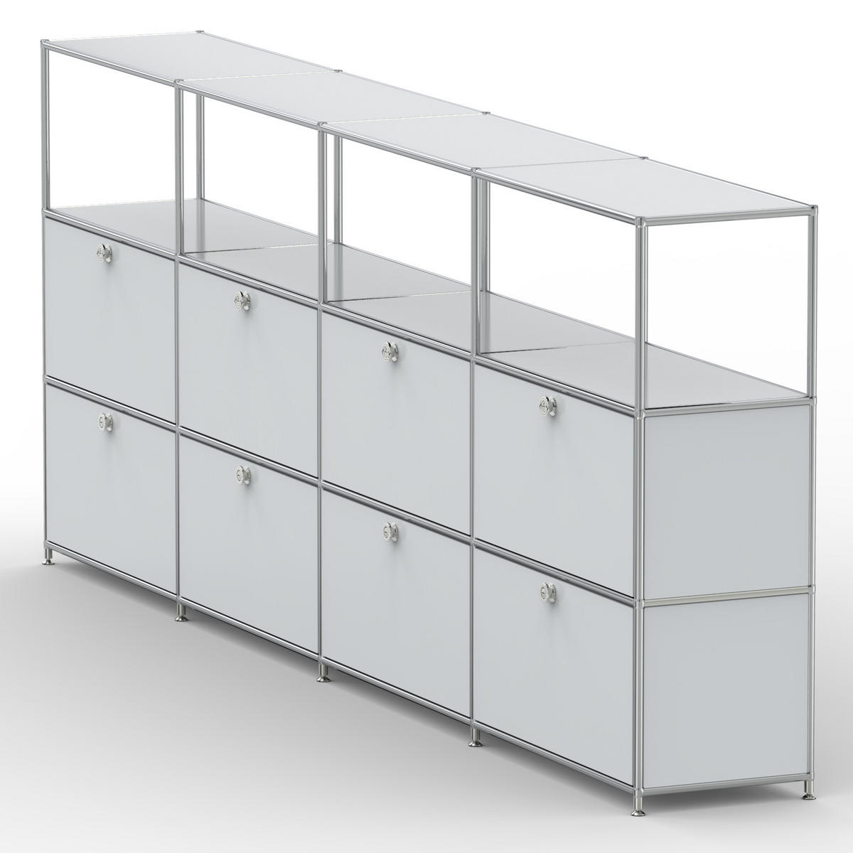 HOCHSCHRANK, 4 offene Fächer, 8 Klappen, Breite 302 cm, Lichtgrau - Chromfarben/Silberfarben, Metall (40/118/302.2cm) - Versee