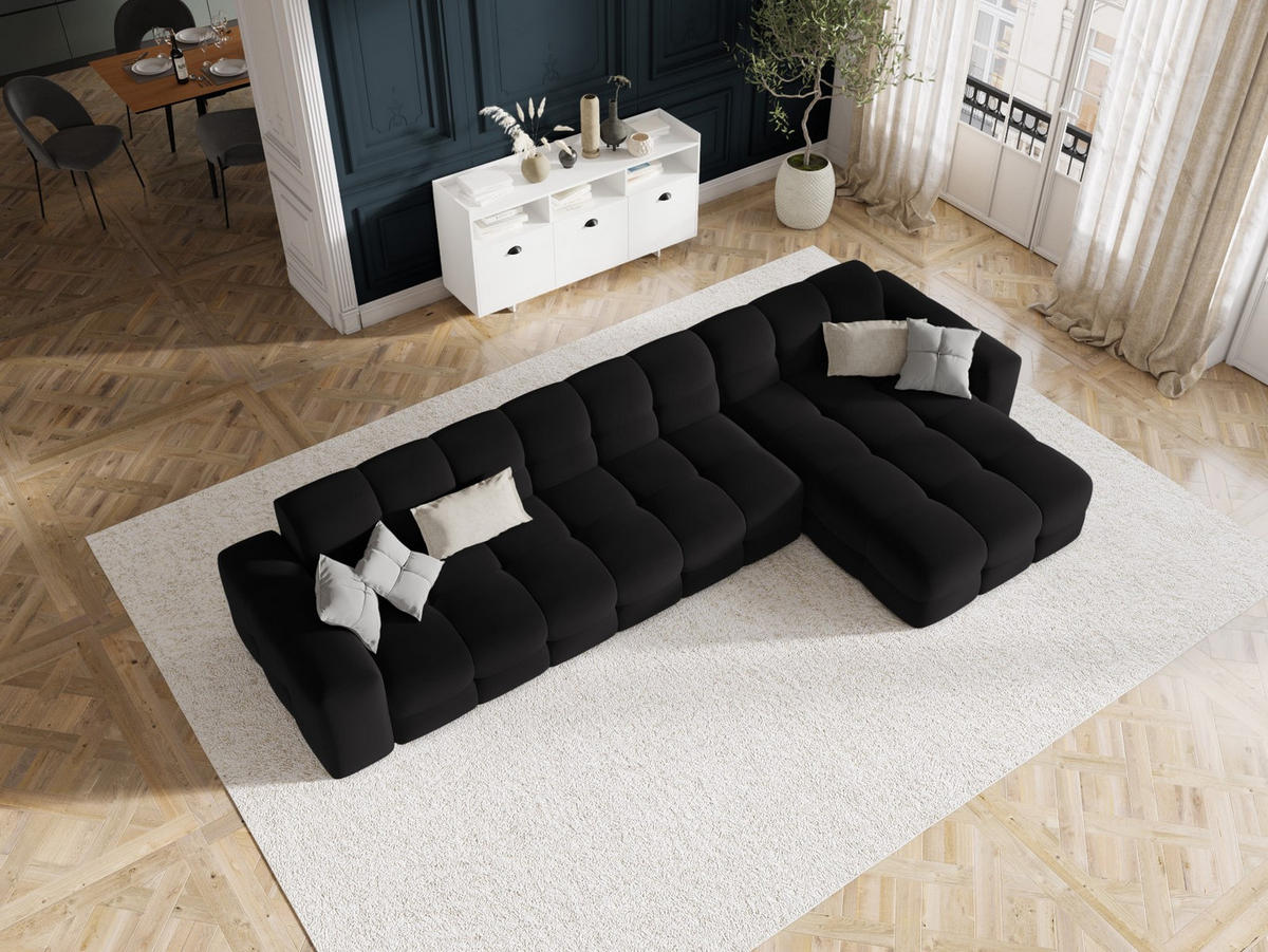 ECKSOFA rechts Kendal aus Samt schwarz 5 Sitzplätze - Schwarz, Textil (173/357cm) - Micadoni