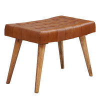 SITZHOCKER – Echtleder/Naturholz, modern, 120 kg Belastbarkeit - Braun, Mangoholz/Leder (67/47/39cm) - KADIMA DESIGN